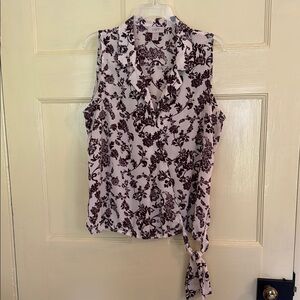 Burgundy and White Tie Front Blouse